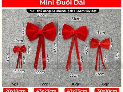 Nơ đỏ Bitis phun nhung 2 cánh - 1 lớp [Đứng form - Nhiều cỡ] PK-NO-07